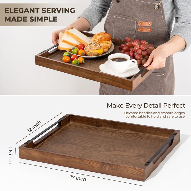 Axeman Wooden Serving Tray with Metal Handles|Ottoman Tray for Breakfast, Bed, Couch|17x13in Ash Wood Coffee Table Trays|Food Drinks Decorative Storage Boards for Ottoman Kitchen, Walnut - Image 5