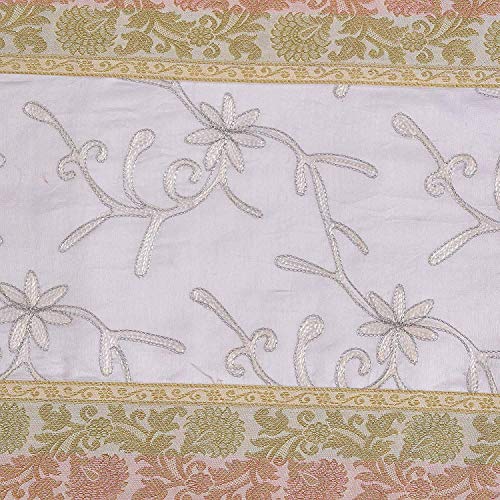 E - Ezra E -Ezra Silk Table Runner Tringle Pattern Table Decor Cloth Embroidered Patchwork Dinning 14 X72 Inch Decorative Table Runner (White) - Image 3