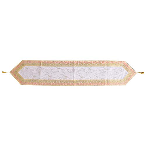 E - Ezra E -Ezra Silk Table Runner Tringle Pattern Table Decor Cloth Embroidered Patchwork Dinning 14 X72 Inch Decorative Table Runner (White) - Image 2