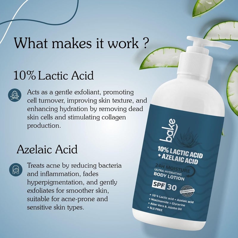 BAKE 10 Lactic Acid Body Lotion with Azelaic Acid Smooths Rough Bumpy Skin Exfoliates Skin Reduces Body Acne Ultra Hydrating Body Lotion 200ml - Image 3