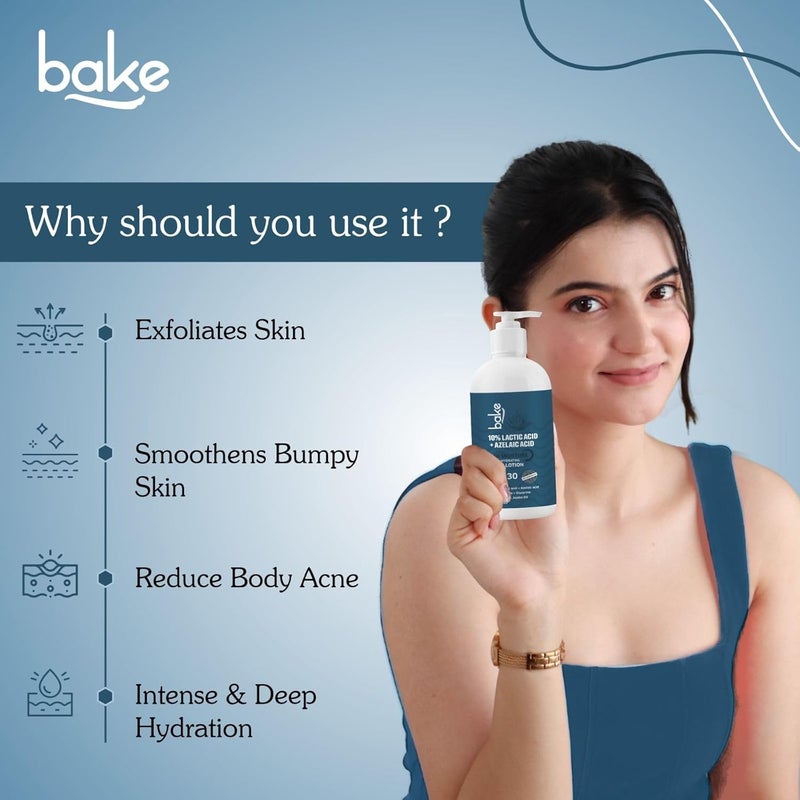 BAKE 10 Lactic Acid Body Lotion with Azelaic Acid Smooths Rough Bumpy Skin Exfoliates Skin Reduces Body Acne Ultra Hydrating Body Lotion 200ml - Image 2