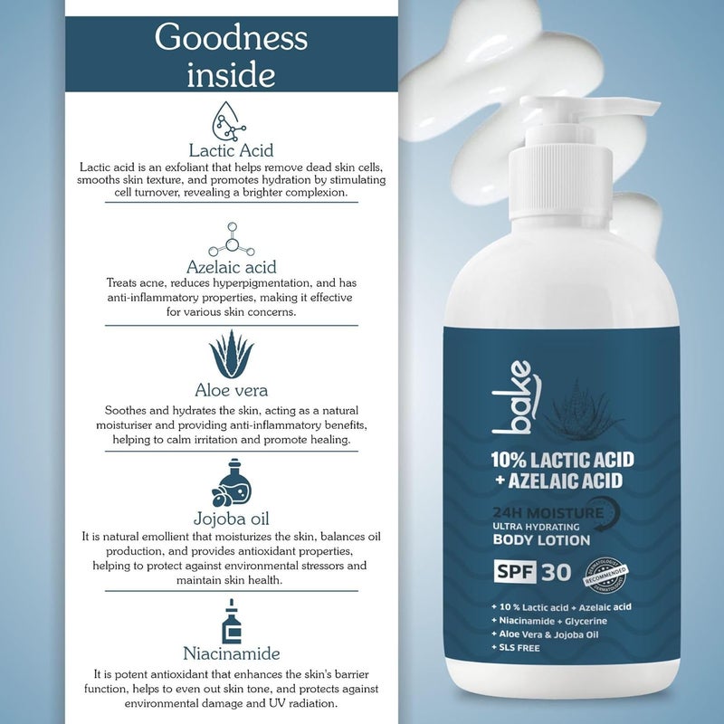 BAKE 10 Lactic Acid Body Lotion with Azelaic Acid Smooths Rough Bumpy Skin Exfoliates Skin Reduces Body Acne Ultra Hydrating Body Lotion 200ml - Image 5