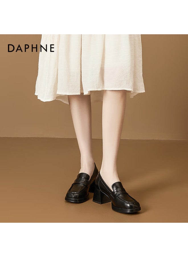 Daphne Women's High Heel Loafers Spring Autumn New Retro British Style Professional Work Slip-on Black Size 36 - Image 4