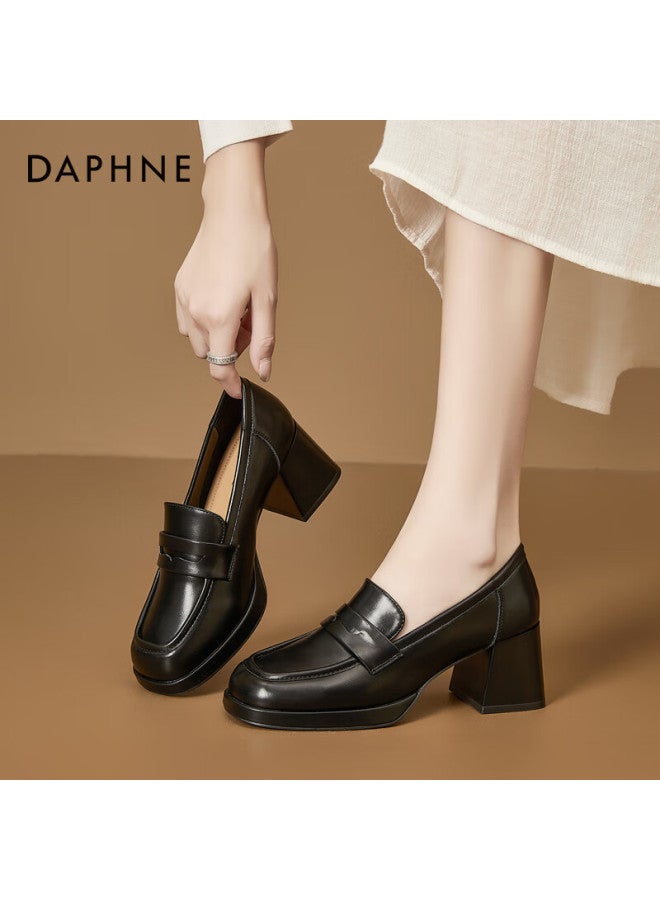 Daphne Women's High Heel Loafers Spring Autumn New Retro British Style Professional Work Slip-on Black Size 36 - Image 1