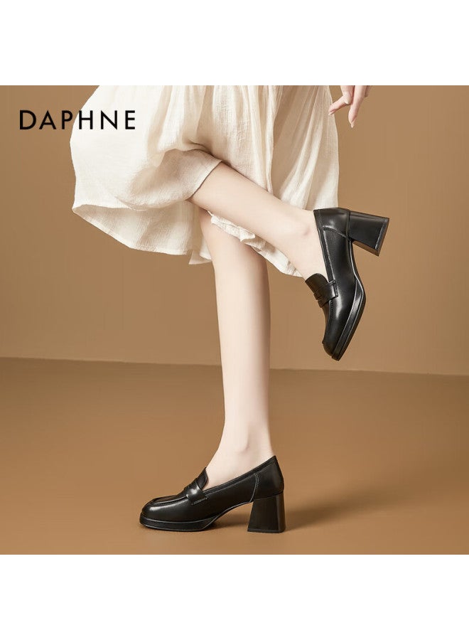 Daphne Women's High Heel Loafers Spring Autumn New Retro British Style Professional Work Slip-on Black Size 36 - Image 5