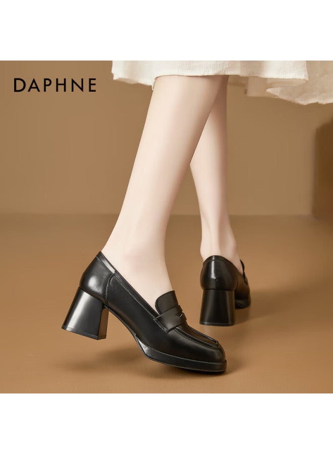 Daphne Women's High Heel Loafers Spring Autumn New Retro British Style Professional Work Slip-on Black Size 36 - Image 2