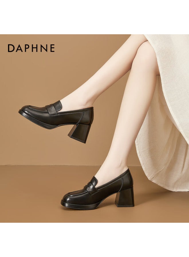 Daphne Women's High Heel Loafers Spring Autumn New Retro British Style Professional Work Slip-on Black Size 36 - Image 3