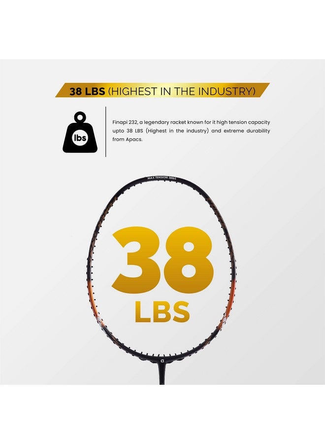 Apacs راكيت بادلمنتون أبكس فينابي 232 (38 رطل، صنع في فيتنام) 100% جرافيت ياباني، عالي المودول، عالي القوة بدون وتر مع غلاف كامل (برتقالي) - Image 3