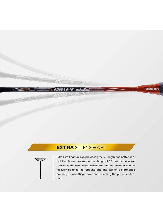 Apacs راكيت بادلمنتون أبكس فينابي 232 (38 رطل، صنع في فيتنام) 100% جرافيت ياباني، عالي المودول، عالي القوة بدون وتر مع غلاف كامل (برتقالي) - Image 5