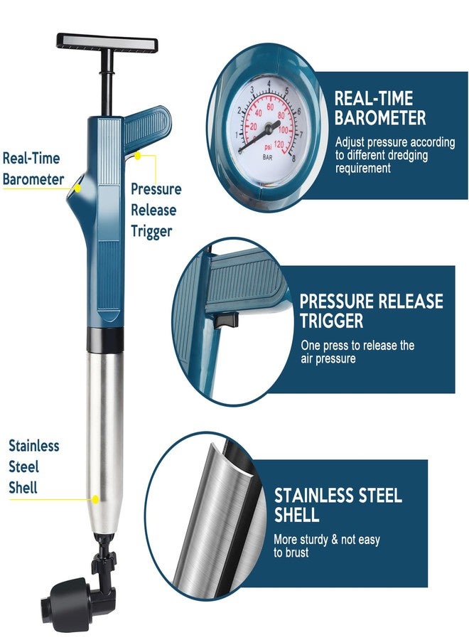 Foleto Toilet Plunger Set, Drain Clog Remover Tools High Pressure Air Drain Blaster with Visual Barometer And 3 Hair Clog Auger, Toilet Unclogger Plungers for Bathroom, Sink, Kitchen, Clogged Pipe - Image 2