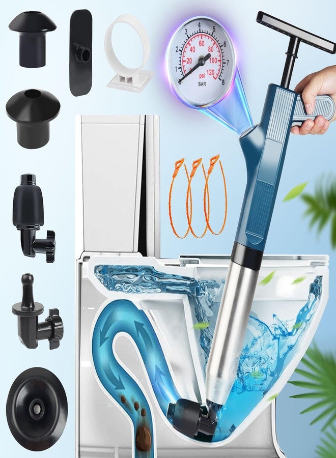Foleto Toilet Plunger Set, Drain Clog Remover Tools High Pressure Air Drain Blaster with Visual Barometer And 3 Hair Clog Auger, Toilet Unclogger Plungers for Bathroom, Sink, Kitchen, Clogged Pipe - Image 1