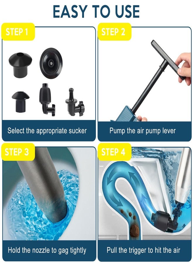 Foleto Toilet Plunger Set, Drain Clog Remover Tools High Pressure Air Drain Blaster with Visual Barometer And 3 Hair Clog Auger, Toilet Unclogger Plungers for Bathroom, Sink, Kitchen, Clogged Pipe - Image 4