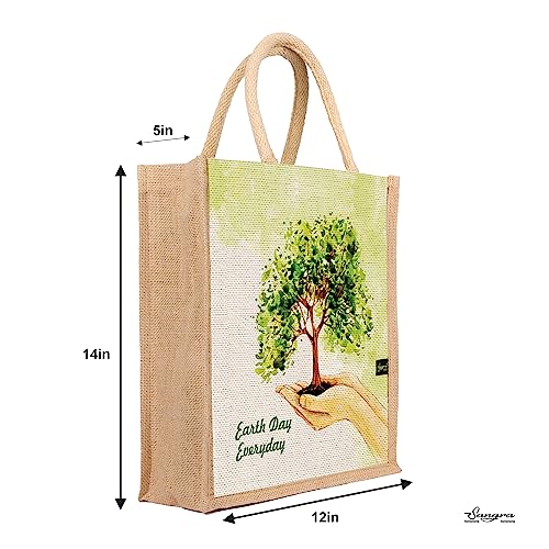 Sangra Multicolor Jute bag for Women and Men Lunch Bag with Zip and Handle (Everyday Earth Day) - Image 2
