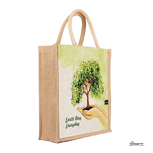 Sangra Multicolor Jute bag for Women and Men Lunch Bag with Zip and Handle (Everyday Earth Day) - Image 3