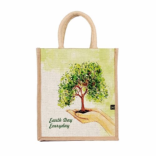 Sangra Multicolor Jute bag for Women and Men Lunch Bag with Zip and Handle (Everyday Earth Day) - Image 1