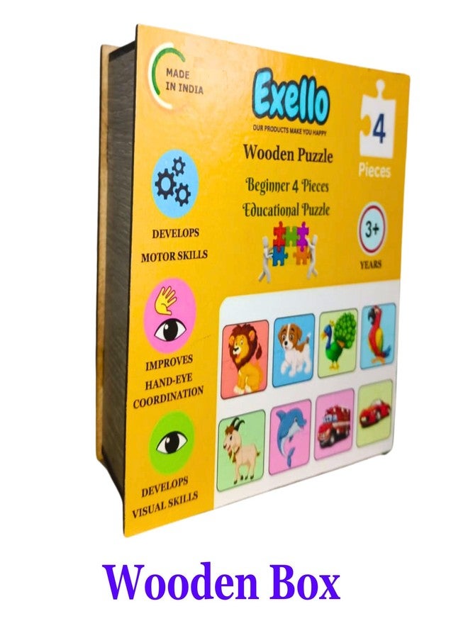Exello 4 Piece Wooden Puzzle - Set of 12 Jigsaw Puzzles, 4x4 Inch Size, Vehicle, Birds and Animals Wooden Jigsaw Puzzles for Children & Kids - Image 2
