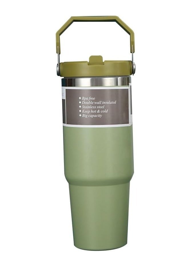 JAJEEK Stainless Steel Tumbler with Handle & Straw Lid | Vacuum Insulated Water Bottle with Leak-Resistant Flip Lid | Reusable Cup for Home, Office, Car, or Travel – Keeps Drinks Hot or Cold - Image 1