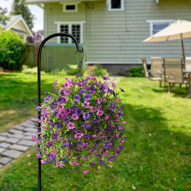 ZFProcess Artificial Hanging Flowers for Outdoors Spring Decoration, 2PCS Silk Fake Daisy Realistic Outdoor Flowers UV Resistant Porch Patio Window Yard Decor(Dark Orchid) - Image 4