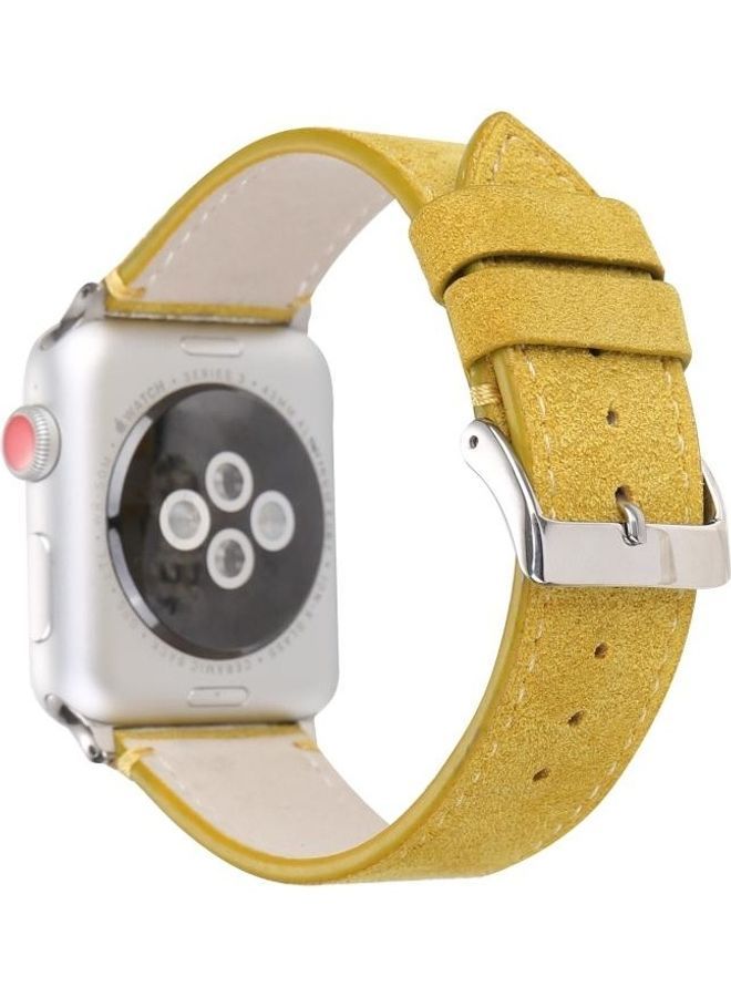 NIBEMINENT Frosted Genuine Leather Watchband for Apple Watch Series 7/6/SE/5/4/3/2/1 42/44/45mm Yellow - Image 1