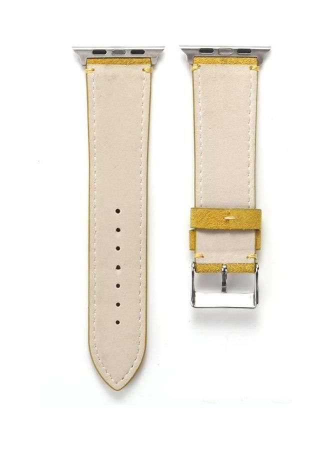 NIBEMINENT Frosted Genuine Leather Watchband for Apple Watch Series 7/6/SE/5/4/3/2/1 42/44/45mm Yellow - Image 3
