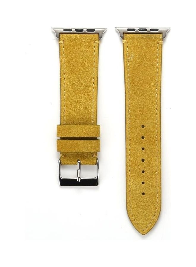 NIBEMINENT Frosted Genuine Leather Watchband for Apple Watch Series 7/6/SE/5/4/3/2/1 42/44/45mm Yellow - Image 2