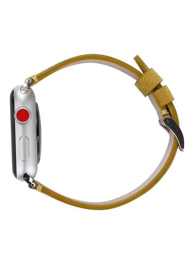 NIBEMINENT Frosted Genuine Leather Watchband for Apple Watch Series 7/6/SE/5/4/3/2/1 42/44/45mm Yellow - Image 4