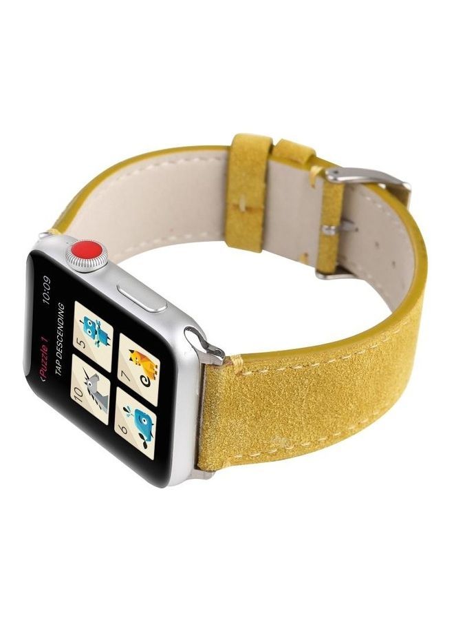 NIBEMINENT Frosted Genuine Leather Watchband for Apple Watch Series 7/6/SE/5/4/3/2/1 42/44/45mm Yellow - Image 5