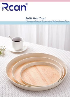 Rcan Set of 3 Melamine Trays for Eating Tea Serving Tray Portable Tray Food Meals Serving Tray with Raised Edges Round Palletfor Home Kitchen  - Image 1