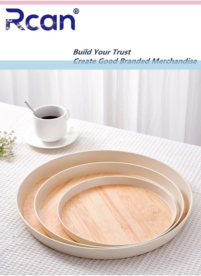 Rcan - Set of 3 Melamine Trays for Eating Tea Serving Tray Portable Tray Food Meals Serving Tray with Raised Edges Round Palletfor Home Kitchen - Image 1