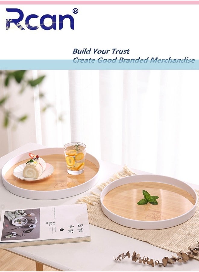 Rcan - Set of 3 Melamine Trays for Eating Tea Serving Tray Portable Tray Food Meals Serving Tray with Raised Edges Round Palletfor Home Kitchen - Image 1