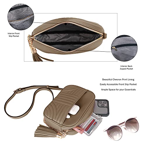 EVVE Quilted Crossbody Bags for Women - Stylish Camera Bag with Tassel - Lightweight Medium Size Shoulder Purse | Taupe - Image 3
