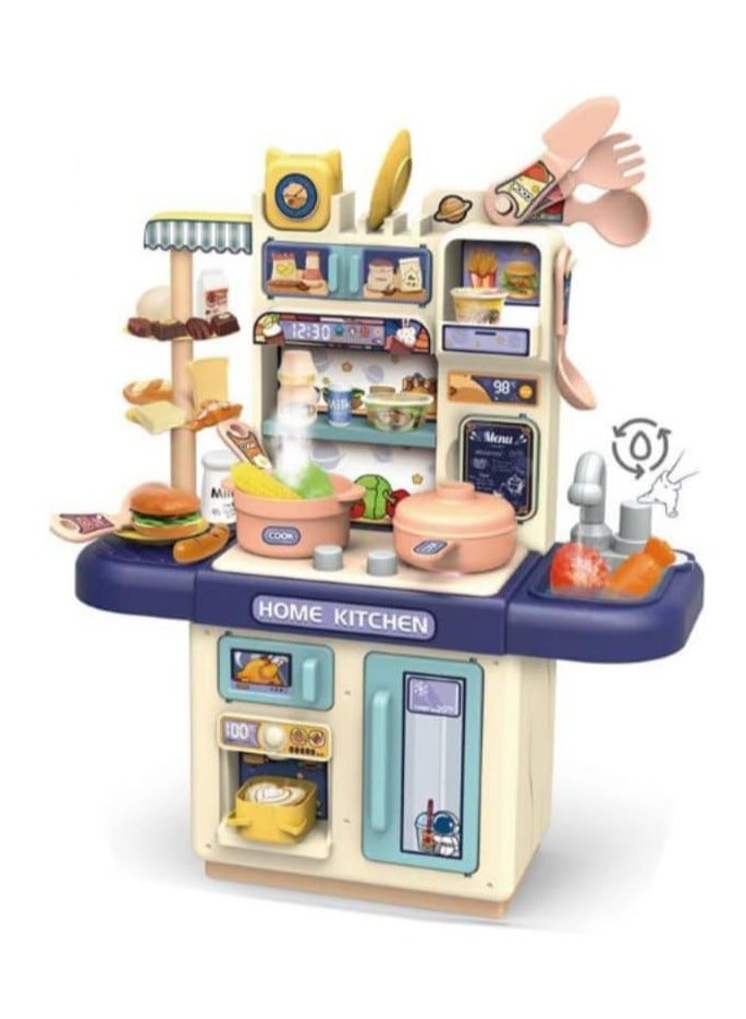 ألعاب مطبخ مع بخار وضوء واقعيين، مجموعة اكسسوارات المطبخ 35 قطعة، مجموعة مطبخ صغيرة للأطفال، ألعاب طعام للعب التظاهري للأولاد والبنات بعمر 3 سنوات فما فوق لون (أزرق)-36T-3 - Image 1