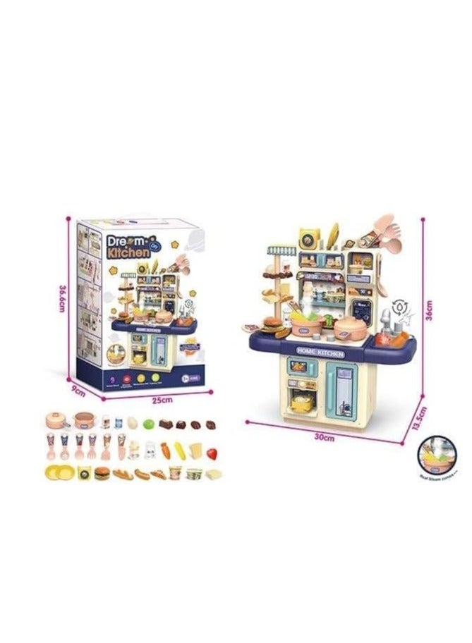 ألعاب مطبخ مع بخار وضوء واقعيين، مجموعة اكسسوارات المطبخ 35 قطعة، مجموعة مطبخ صغيرة للأطفال، ألعاب طعام للعب التظاهري للأولاد والبنات بعمر 3 سنوات فما فوق لون (أزرق)-36T-3 - Image 3