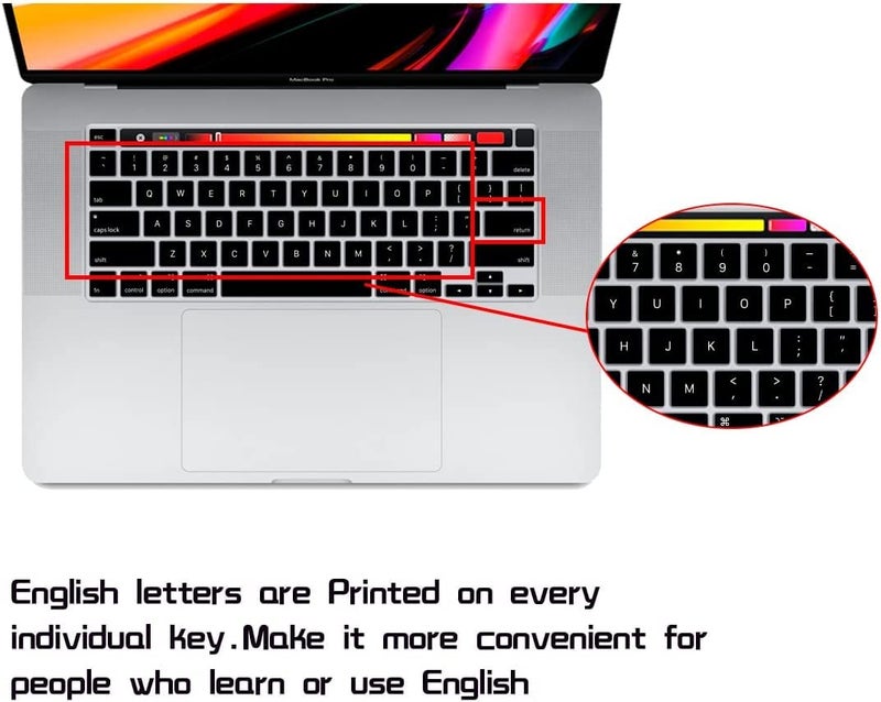 Ojos Keyboard Cover Ultra Thin Compatible with MacBook Pro 13 inch M2 2024 2023-2020 M1 A2338 A2289 A2251 New MacBook Pro 16 inch A2141 Protector Skin, Black - Image 2