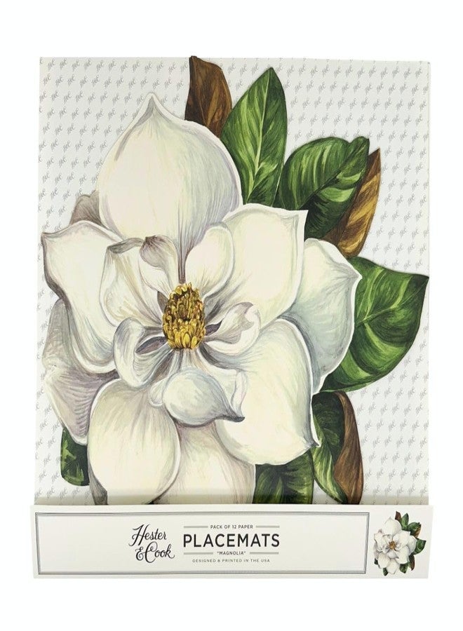 Hester & Cook Floral Paper Placemats for Dining Table - Round Magnolia Flower Disposable Placemats for Spring Summer Season - 12 Sheets Per Pad American Made - Image 1