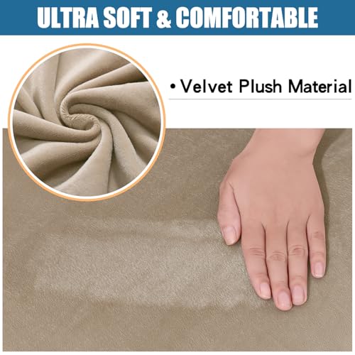 Smiry Velvet Seat Covers for Dining Room Chair Set of 4 Stretch Fit Removable Washable Chair Seat Cushion Protector Slipcovers with Ties Khaki - Image 3
