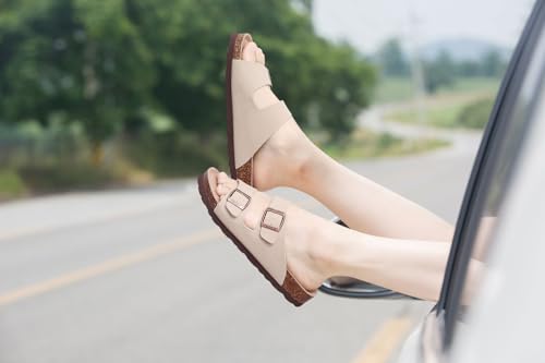 ODOLY Unisex Cork Footbed Slide Sandal, Arch Support Summer Outdoor Sandals with Adjustable Buckle for Women and Men, Stone 37 (6.5-7 Women/5-5.5 Men) - Image 2