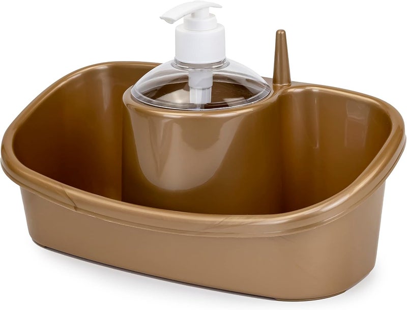 PlasticForte Plastic Forte 3 In 1 Soap Dispensing And Sponge Holder - 250ml - GOLDEN BROWN - Image 5