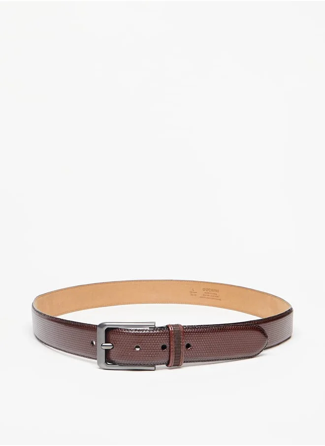 DUCHINI Men's Textured Leather Belt with Pin Buckle Closure