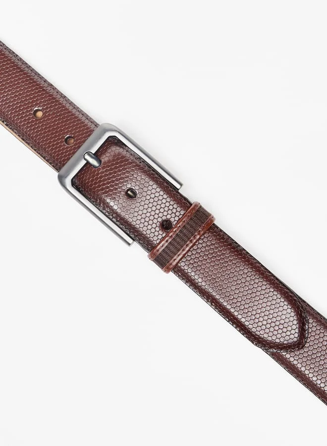 دوتشيني Men's Textured Leather Belt with Pin Buckle Closure