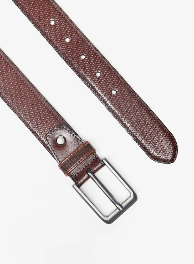 دوتشيني Men's Textured Leather Belt with Pin Buckle Closure