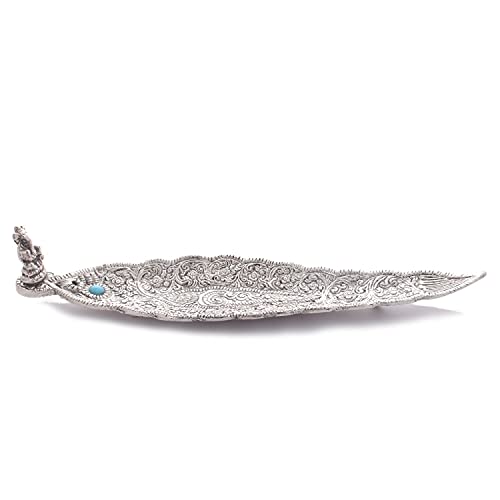 GELLON Aluminium Incense Holder & ash Catcher agarbatti Stand Featuring Ganesh Figurine (Pack of 1, Silver) (Silver) - Image 3