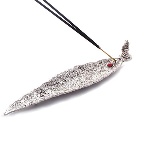 GELLON Aluminium Incense Holder & ash Catcher agarbatti Stand Featuring Ganesh Figurine (Pack of 1, Silver) (Silver) - Image 1