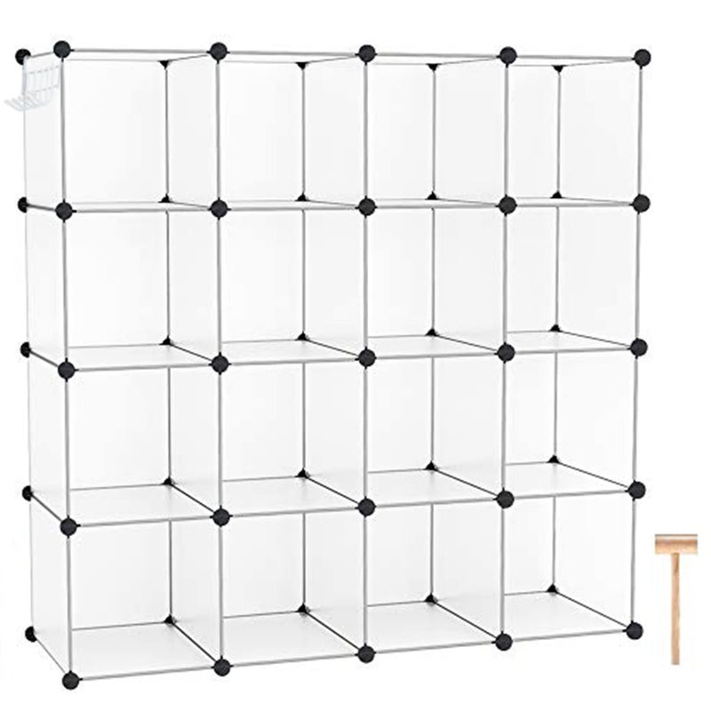 C&AHOME CAHOME Cube Storage Organizer 16Cube Shelves Units Plastic Storage Cubes DIY Closet Organizer Modular Closet Storage Shelves Ideal for Home 484 L  124 W  484 H Transparent SUM3016W 