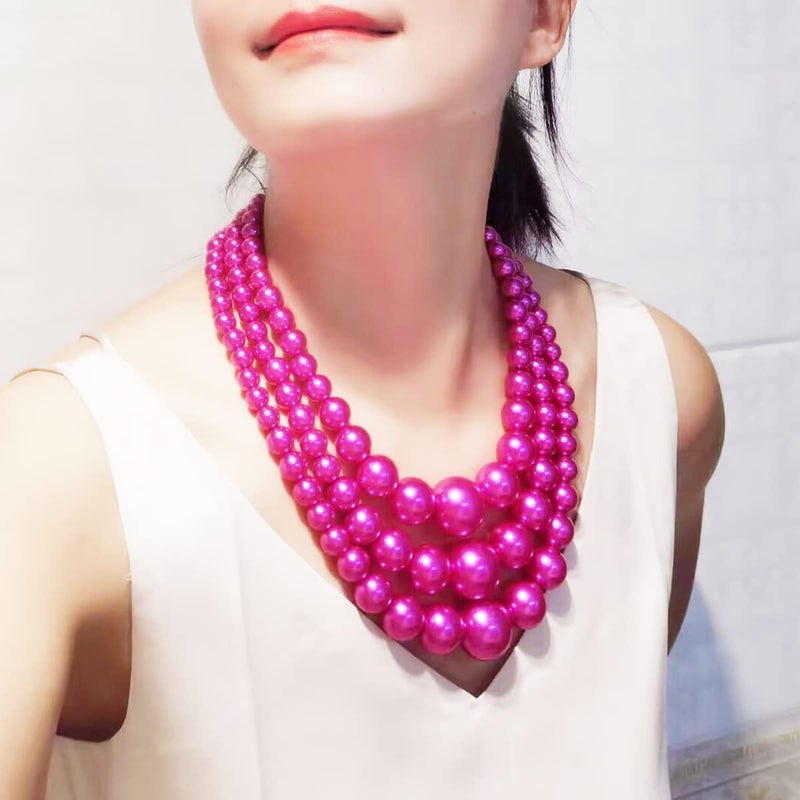 WEWE Imitation Pearl Necklace for Women Large Chunky Pearl Necklaces Multilayer Pearl Necklace and Earring 1920s Costume Jewelry set - Image 2