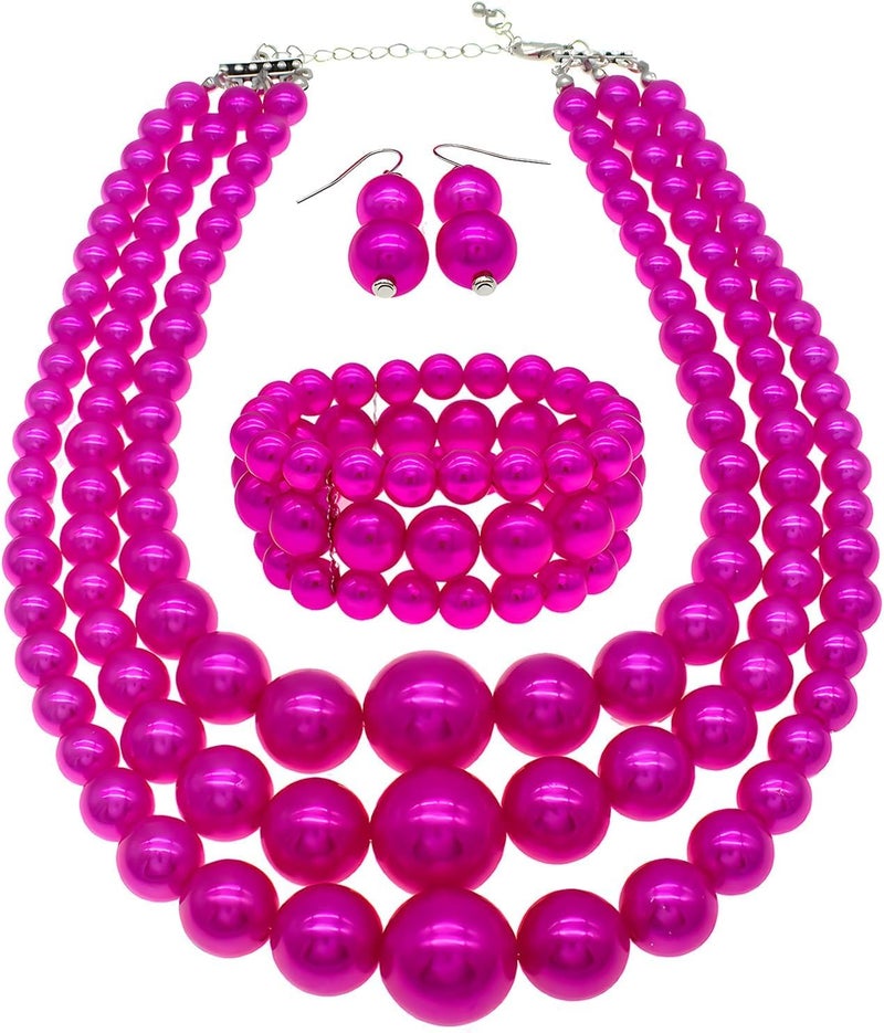 WEWE Imitation Pearl Necklace for Women Large Chunky Pearl Necklaces Multilayer Pearl Necklace and Earring 1920s Costume Jewelry set - Image 1