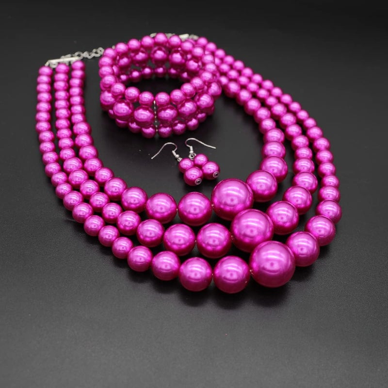 WEWE Imitation Pearl Necklace for Women Large Chunky Pearl Necklaces Multilayer Pearl Necklace and Earring 1920s Costume Jewelry set - Image 5
