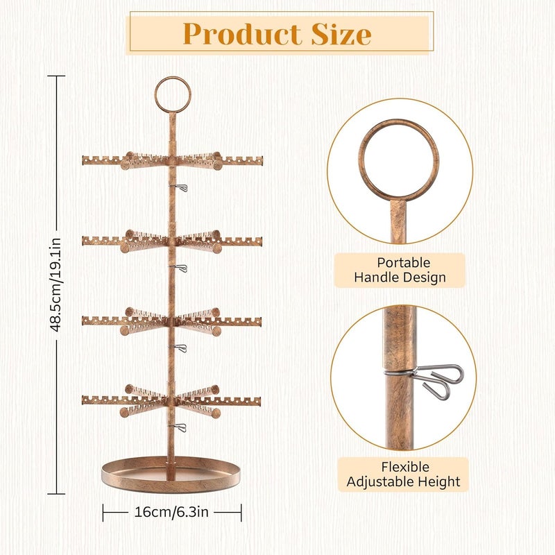 MODOWEY 4 Tier Metal Rotating Earring Holder Organizer Stand Adjustable Display Tree for Women, 384 Holes and Grooves Rack Tower for Pierced Dangle, Large Capacity Space-Saving Jewelry Hanger, Bronze - Image 2