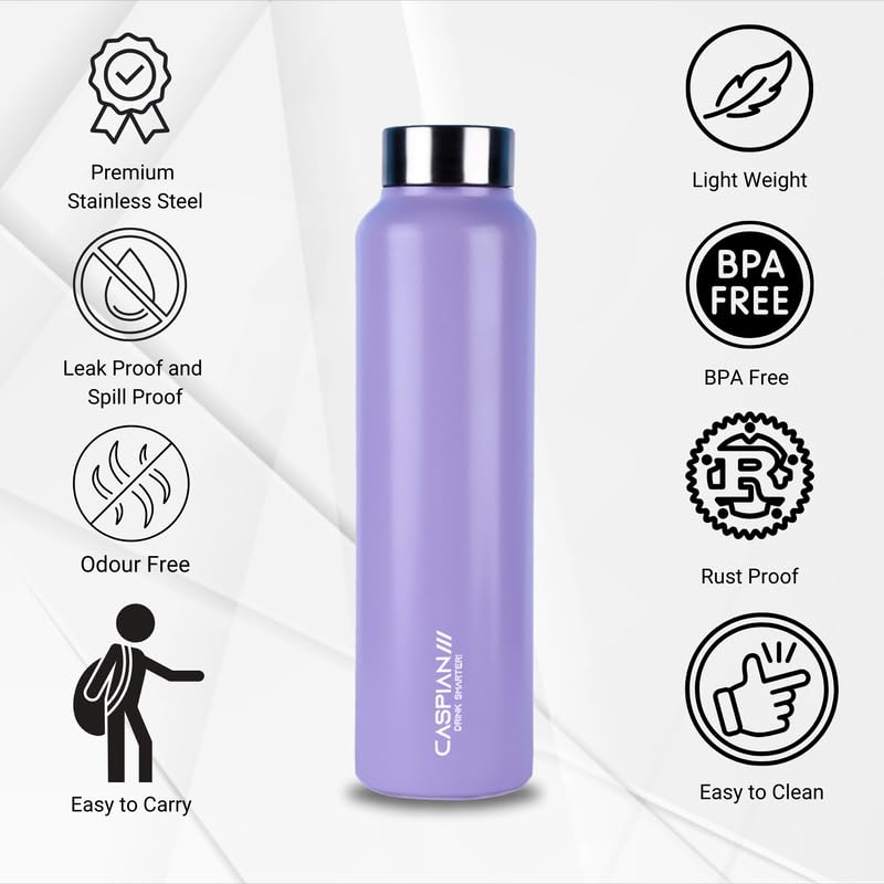 CASPIAN /// Astra Stainless Steel Water Bottle (Purple & L Pink, 1 Litre, Set of 2)| Leak Proof Thunder for Fridge Home Office Travel School Kids Boys Girls Adults Sports Gym Yoga - Image 3