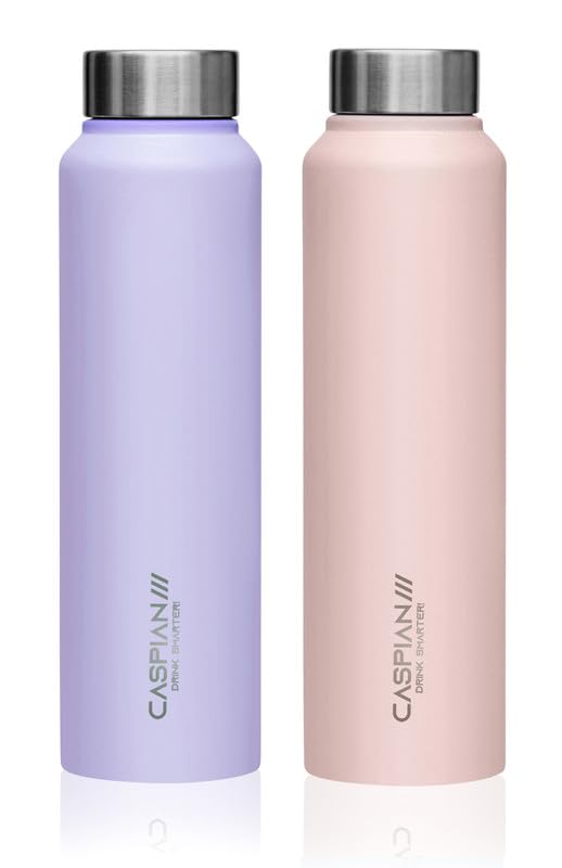 CASPIAN /// Astra Stainless Steel Water Bottle (Purple & L Pink, 1 Litre, Set of 2)| Leak Proof Thunder for Fridge Home Office Travel School Kids Boys Girls Adults Sports Gym Yoga - Image 1